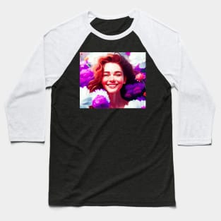 Woman happy portrait with flowers Baseball T-Shirt